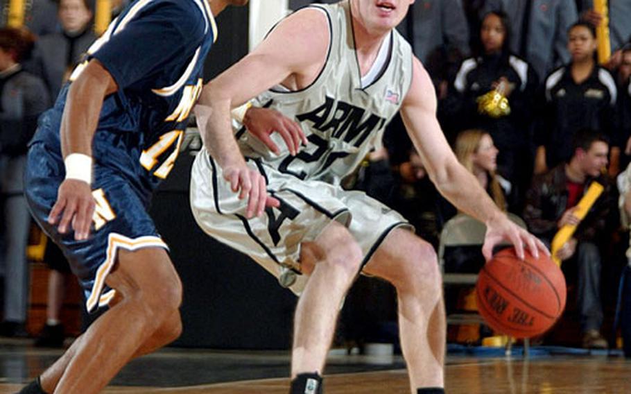 Andy Smith, right, who plays basketball at the U.S. Military Academy at West Point, is a 1999 graduate of Okinawa’s Kubasaki High School. He’s a rare case. Few DODEA graduates have the exposure, or often the skill, to make it to the college level.